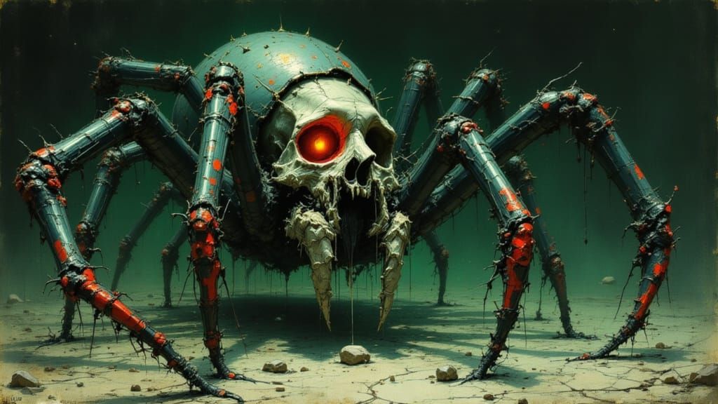 Spider Queen with Spider on Gothic Skull