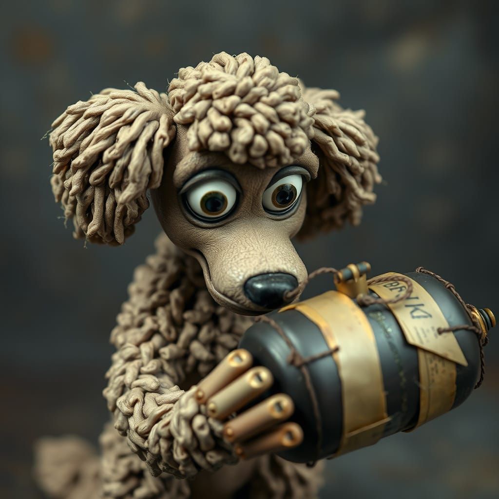 Whimsical Claymation Poodle Dog in Distress