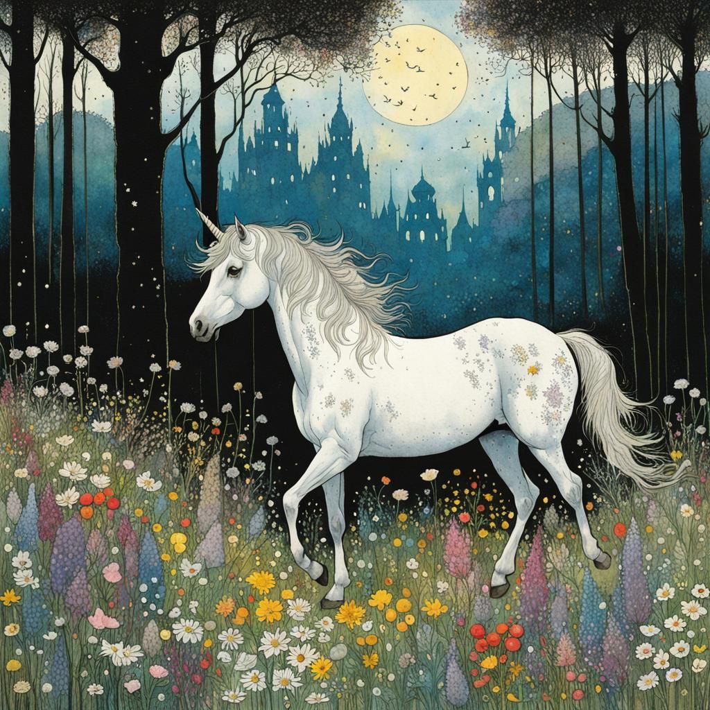 Unicorn in Wildflowers: Fantasy Illustration