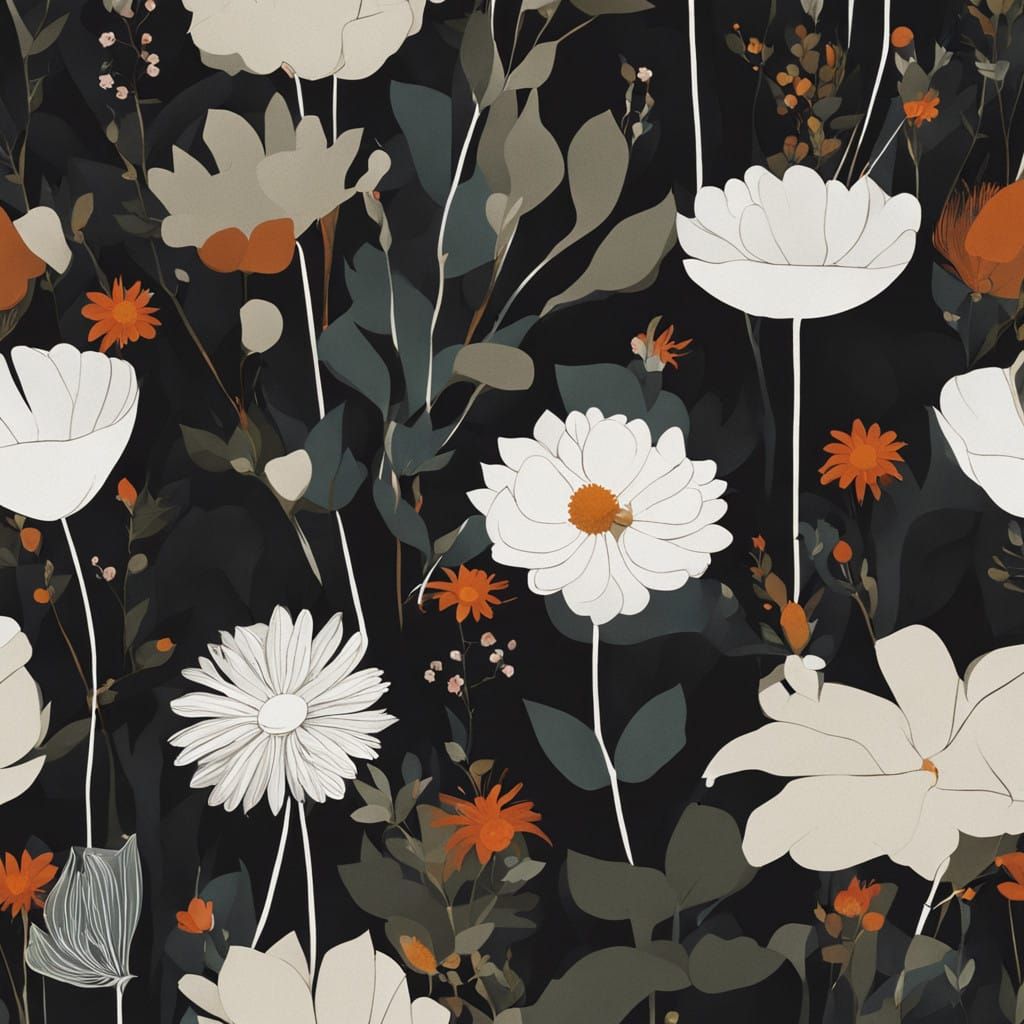 Vibrant Wildflowers in Deep Darkness