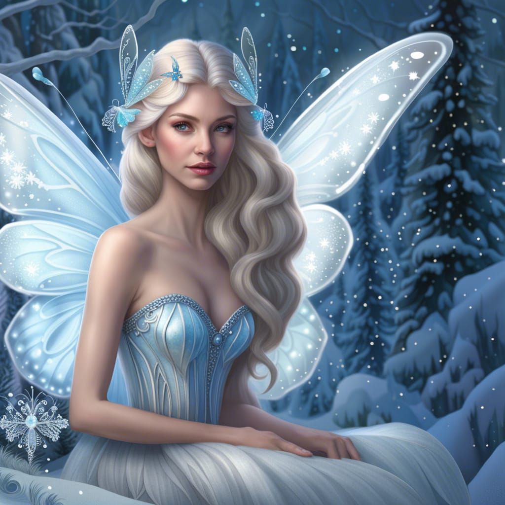 Ethereal Snow Fairy with Butterfly Wings
