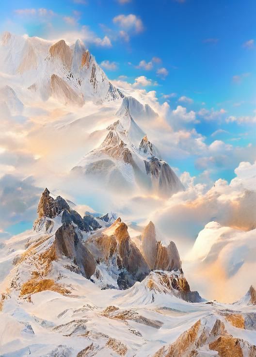 Snow Capped Mountain Range at Golden Hour