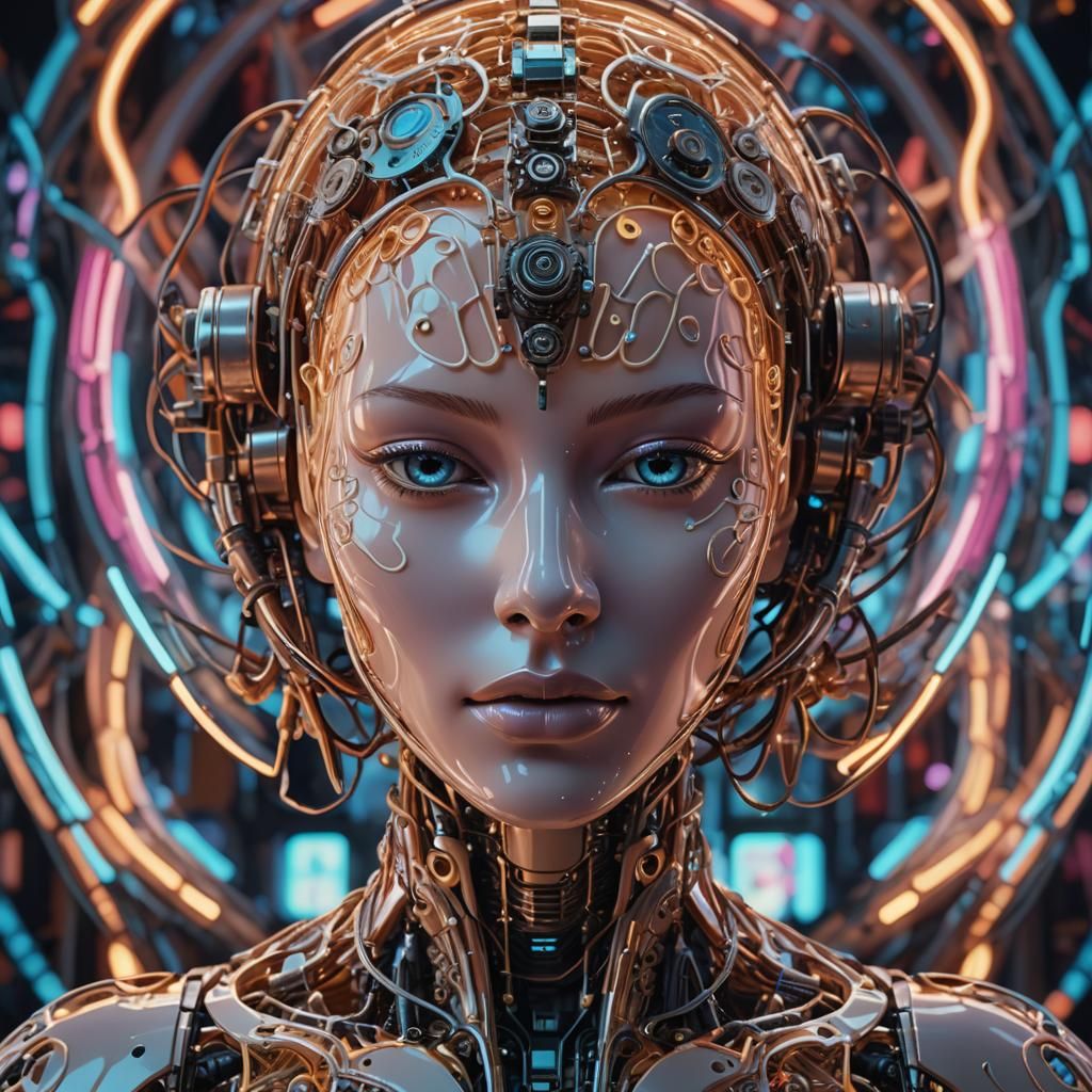 Hyperrealistic AI Mannequin Head with Mechanical Details