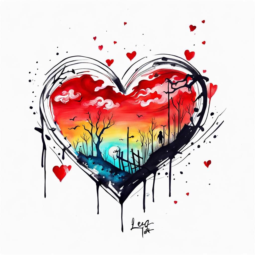 Anatomical Heart Ink Drawing in Contemporary Style