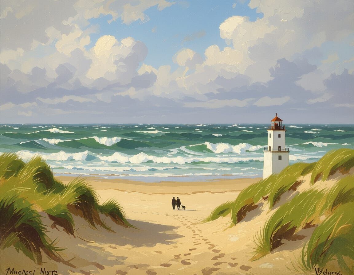 Coastal Scene with Lighthouse and Dunes