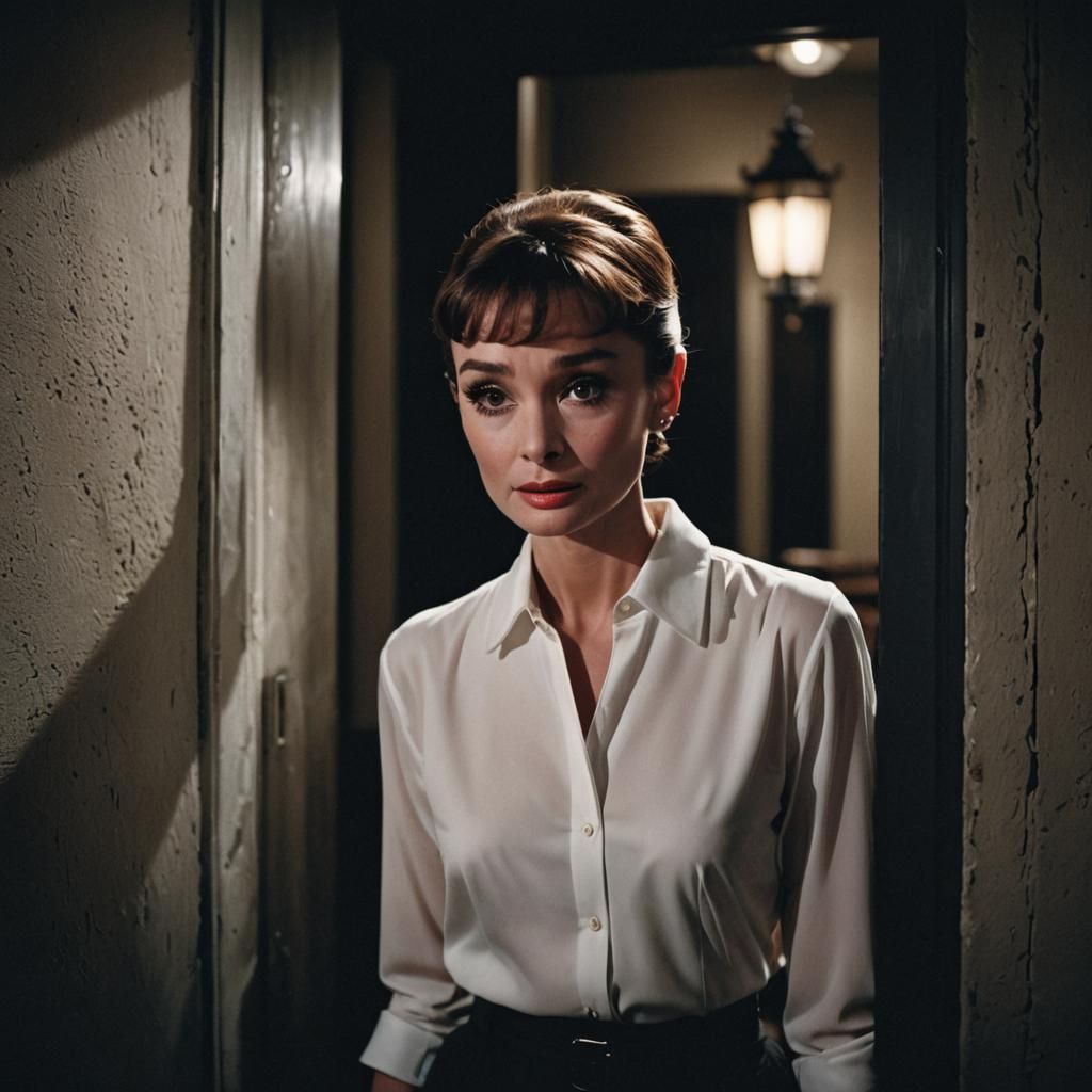 Film Noir: Frightened Woman in Dark Doorway