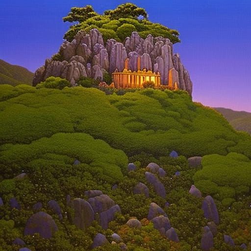 Overgrown Ruined Greek Temple: Oil Painting