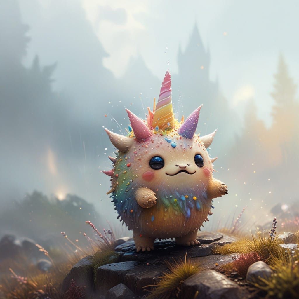 Mysterious Candy Creature with Frosting Spikes in Dreamy Wat...