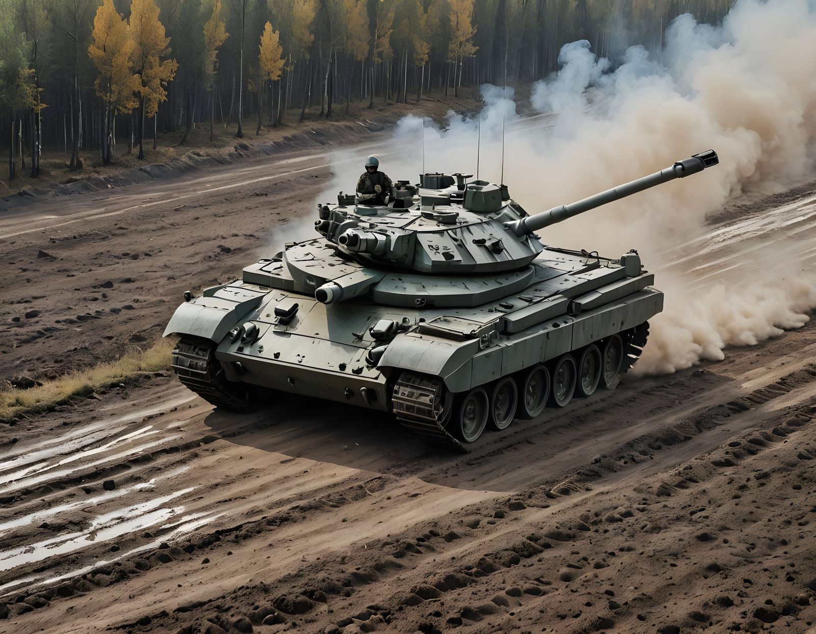 T-80BVM Tank on Battlefield, High Quality AI Image