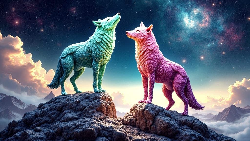 Gemstone Wolves on Celestial Mountain