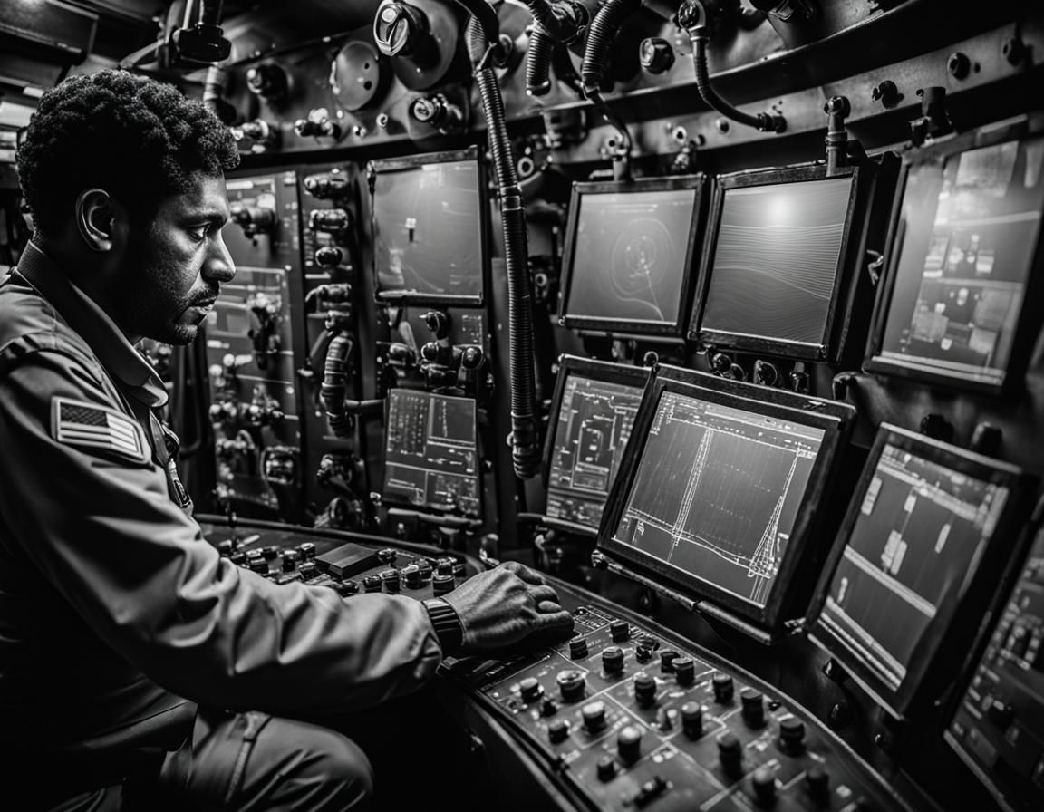 Egyptian Sonar Operator in Submarine, War Movie Scene