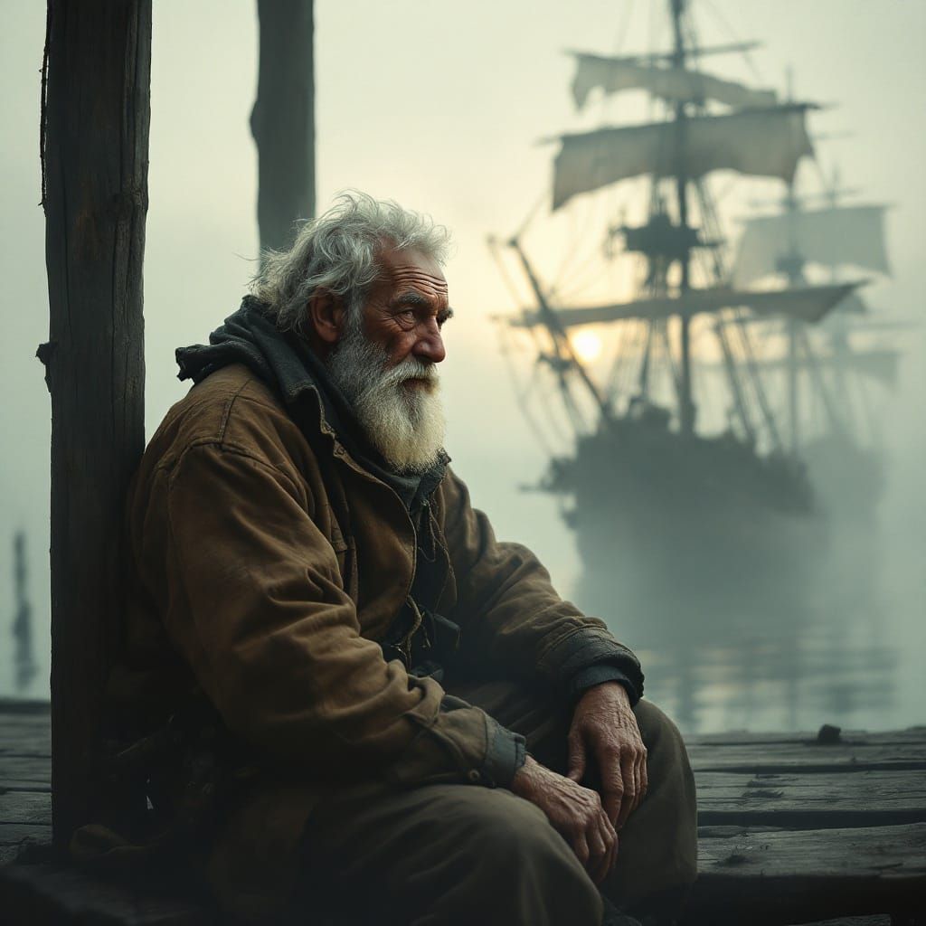 Sailing Ship Silhouette in Soft Focus