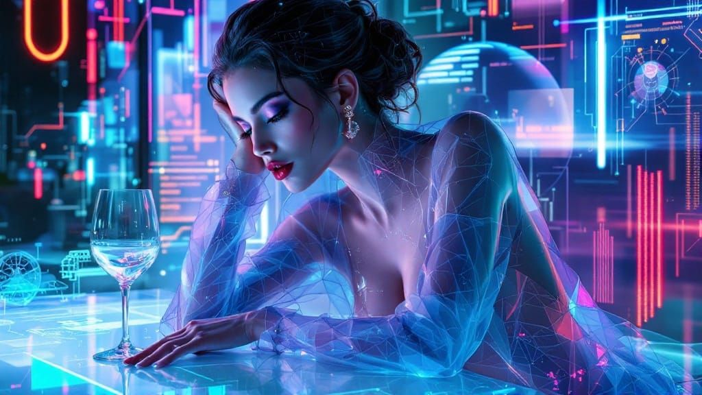 Elegant Woman in Holographic Transparency
