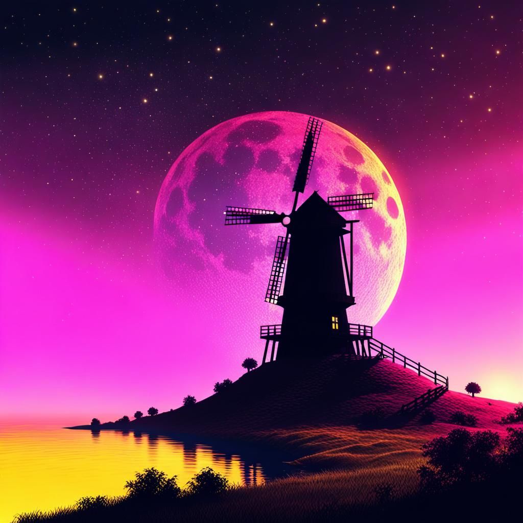 Neon Sunset Windmill Masterpiece in 8K HDR