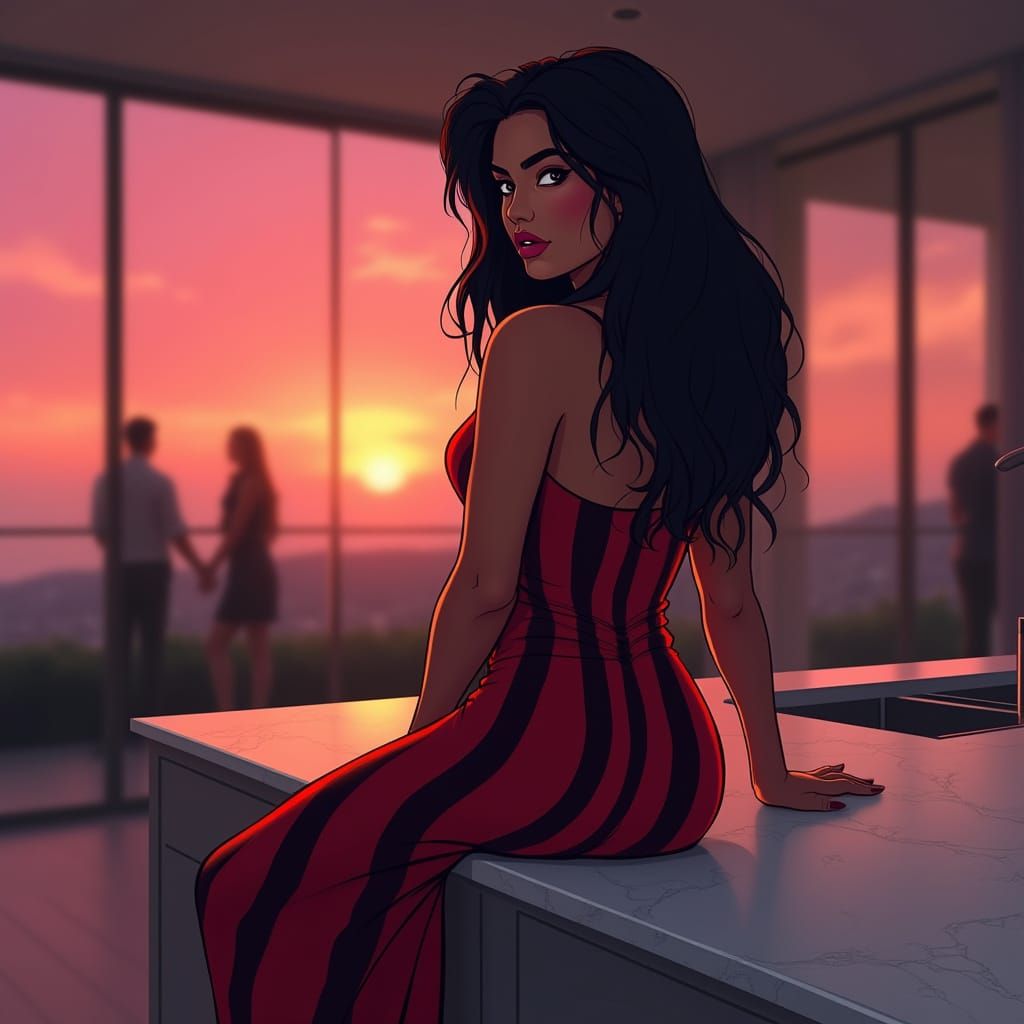 Woman at Sunset: Digital Painting in GTA Style
