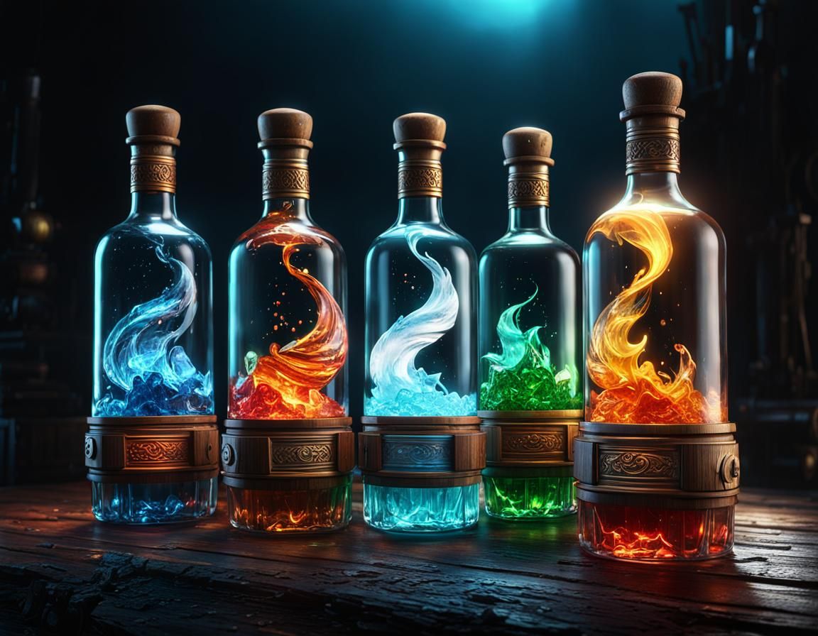 Elemental Ghostpunk Bottles in Cinematic CGI