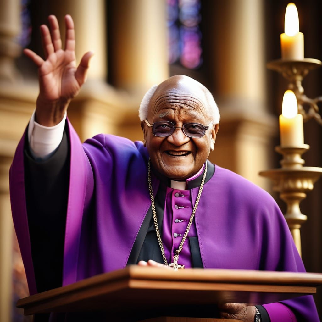 Archbishop Desmond Tutu Blesses Congregation in Vibrant, Gol...