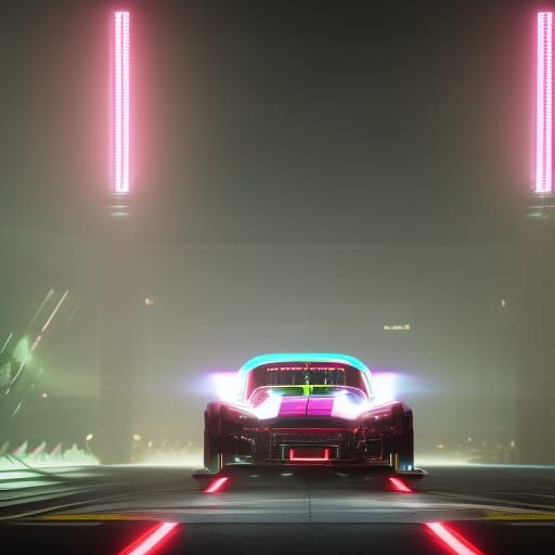 Neon Race Car Drifting Through Tokyo Streets