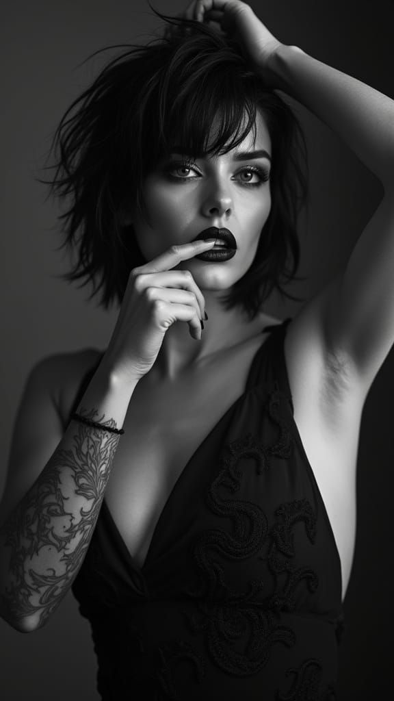Monochrome Portrait of a Confident Woman with Tattoos