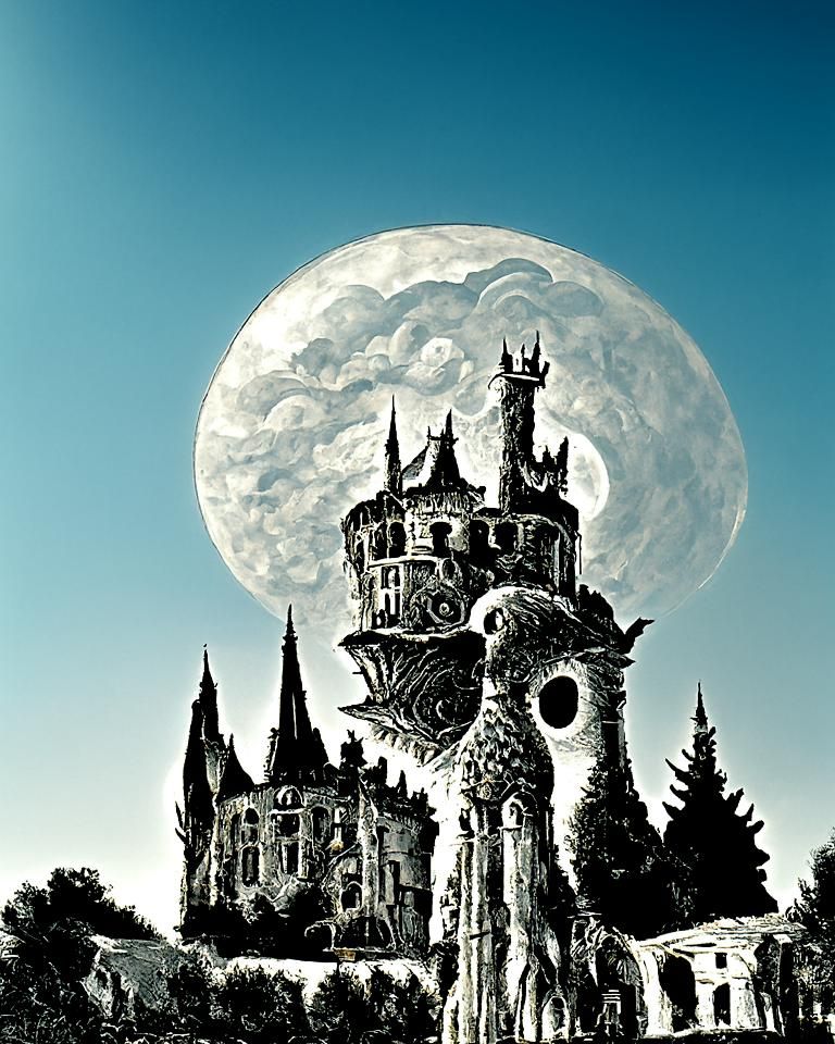 Ornate Gothic Castle Under Moonlight: Detailed Digital Art