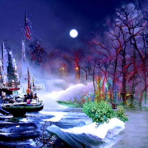 Ethereal Moonlit Shore Fantasy in Kinkade Style