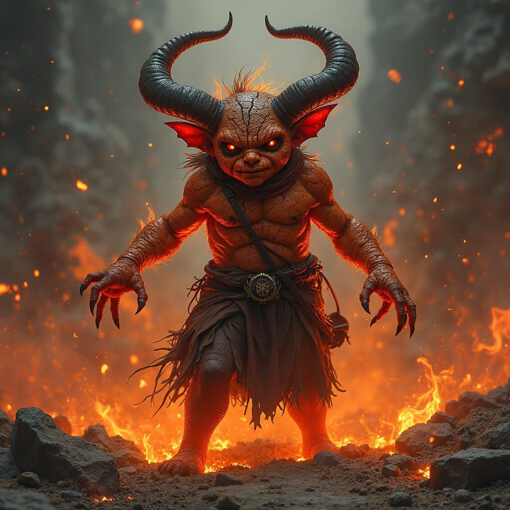 Fierce Demon with Fiery Skin in Dark Fantasy Style