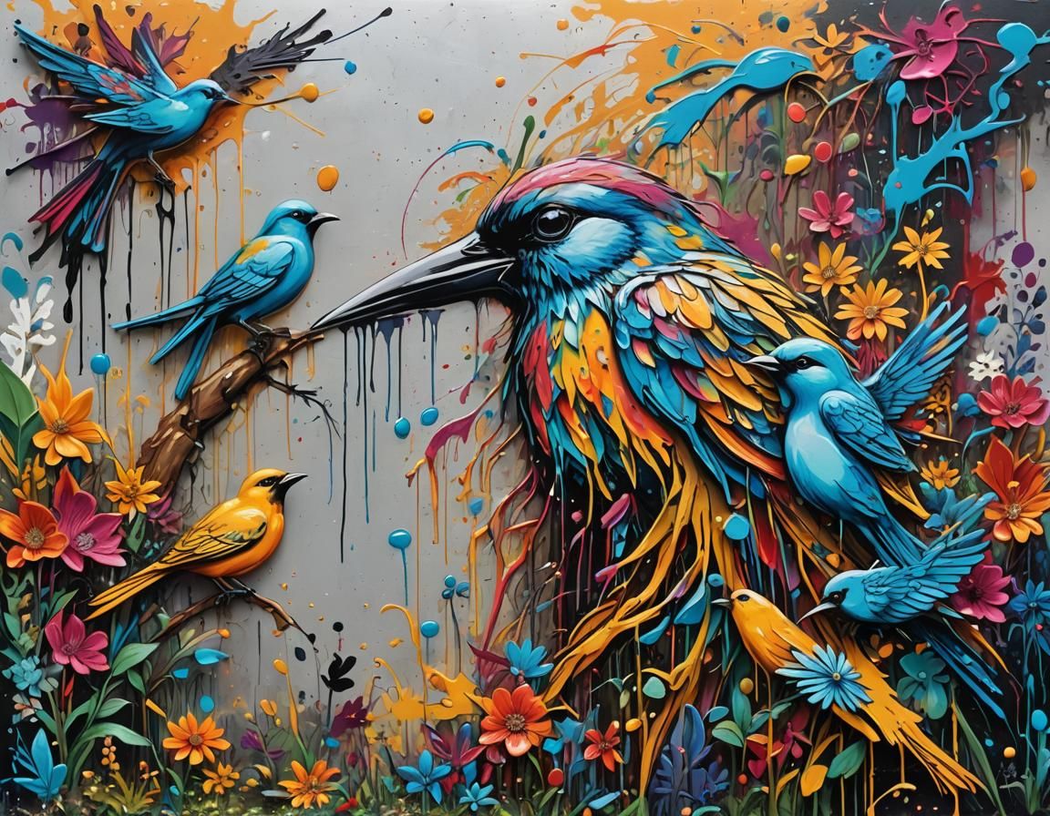 Graffiti Art: Silver Girl in Golden Garden