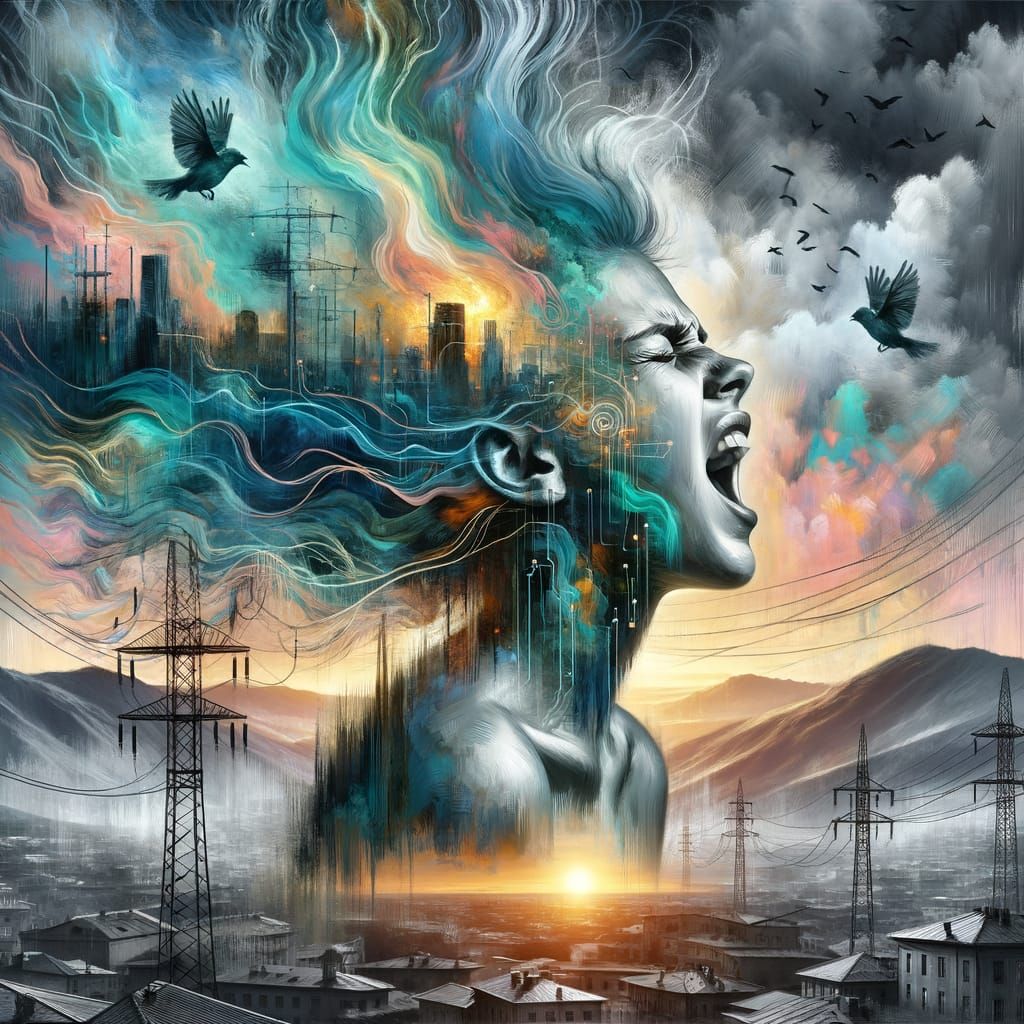 Emotional Double Exposure Oil Painting of a Woman