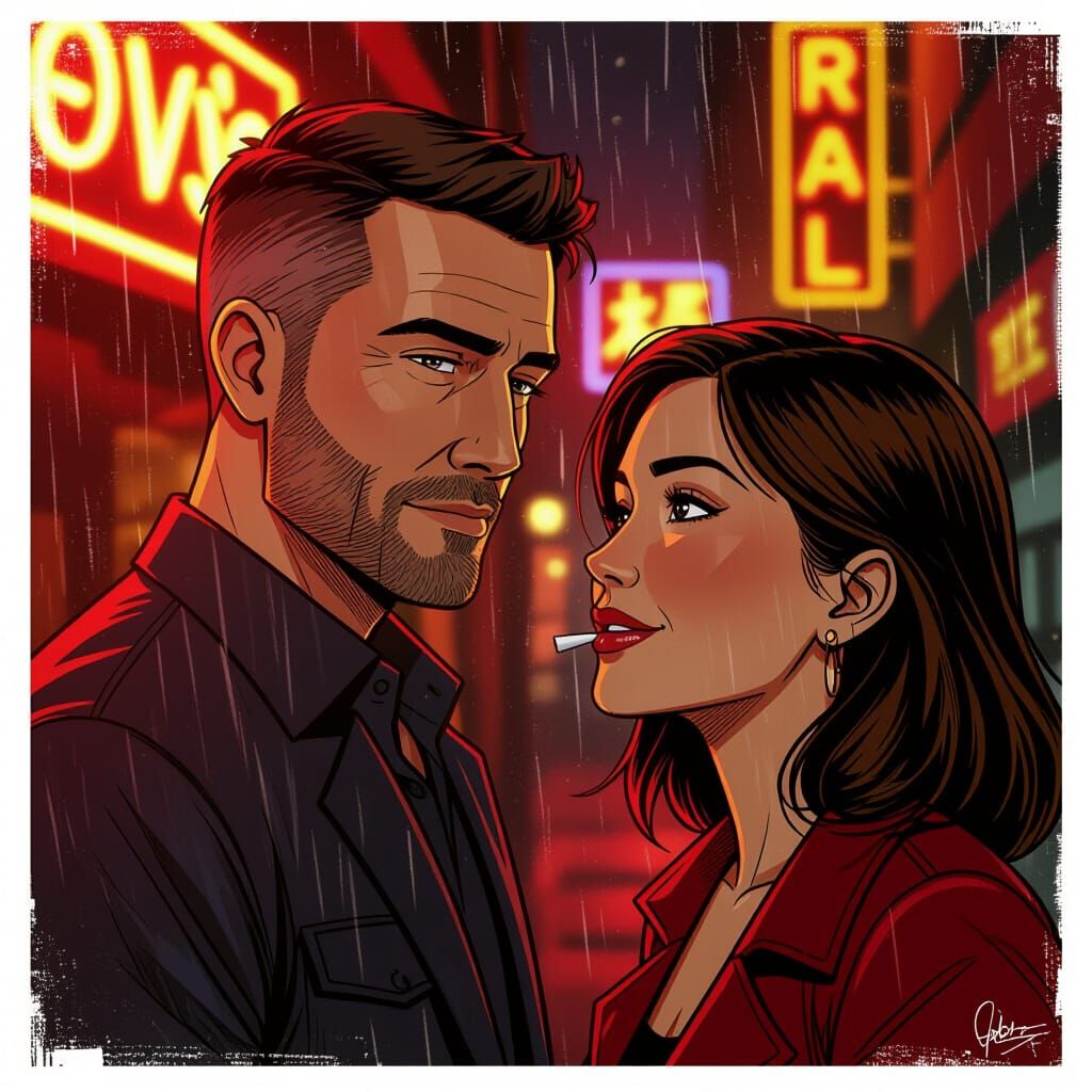 Cinematic Close-Up: Confident Man Meets Mysterious Woman