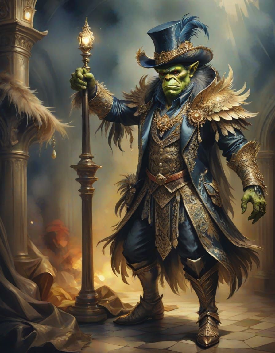 Glamorous Orc in Evening Wear, Watercolor Illustration