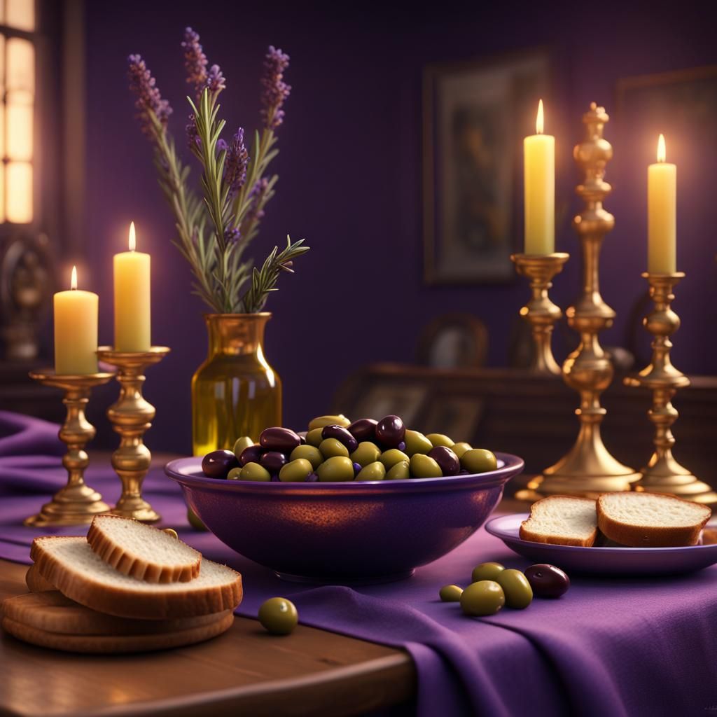 Still Life with Olives and Golden Candlesticks