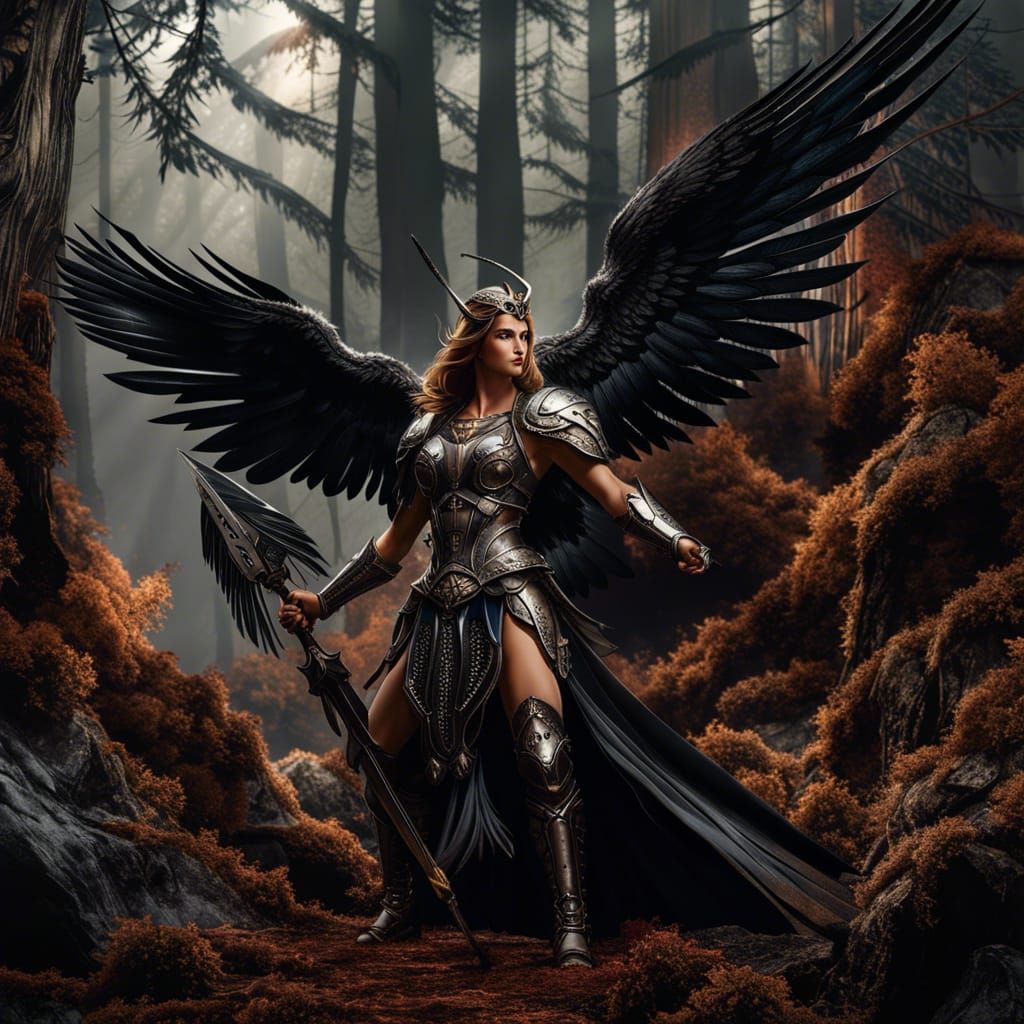 Fallen Angel Warrior in Demonic Forest: Watercolor Art