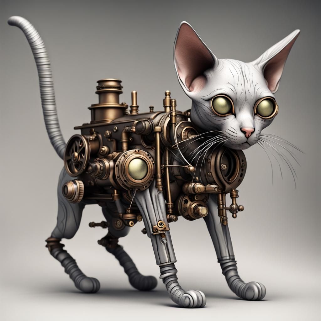 Steampunk Hairless Cat with Folded Ears