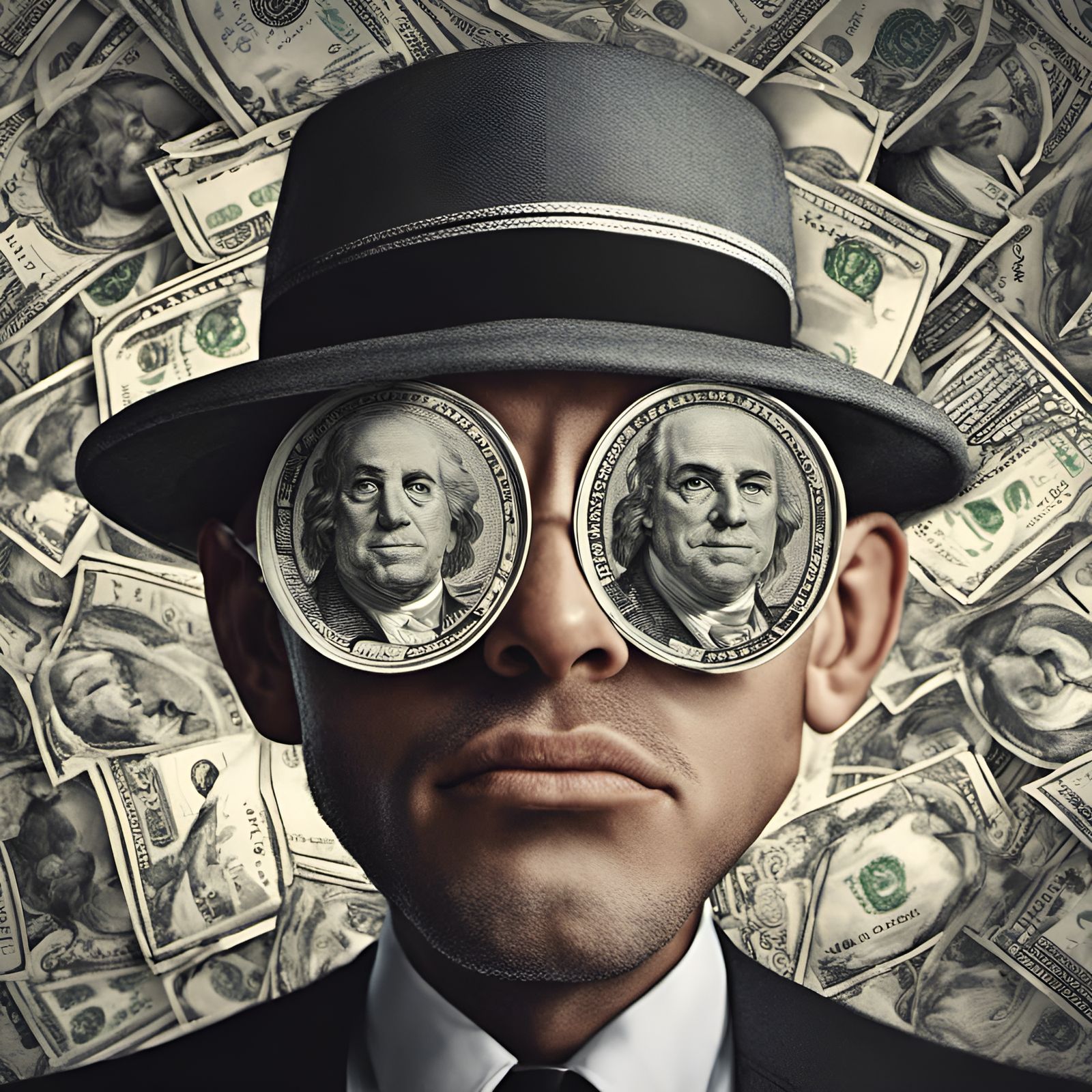 Cartoon Man with Dollar Eyes, Hyperrealistic Style