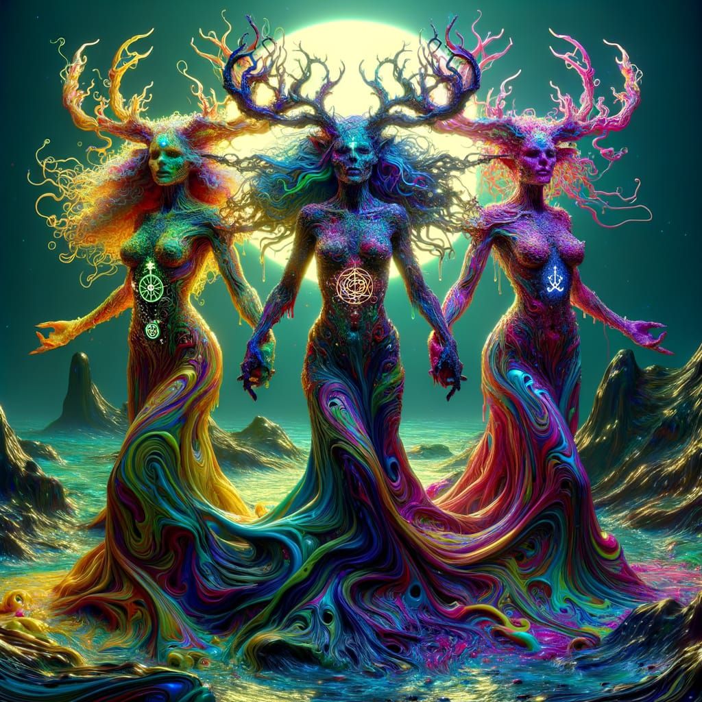 Ethereal Satyrs in Vibrant, Hyper-Realistic Psychedelia