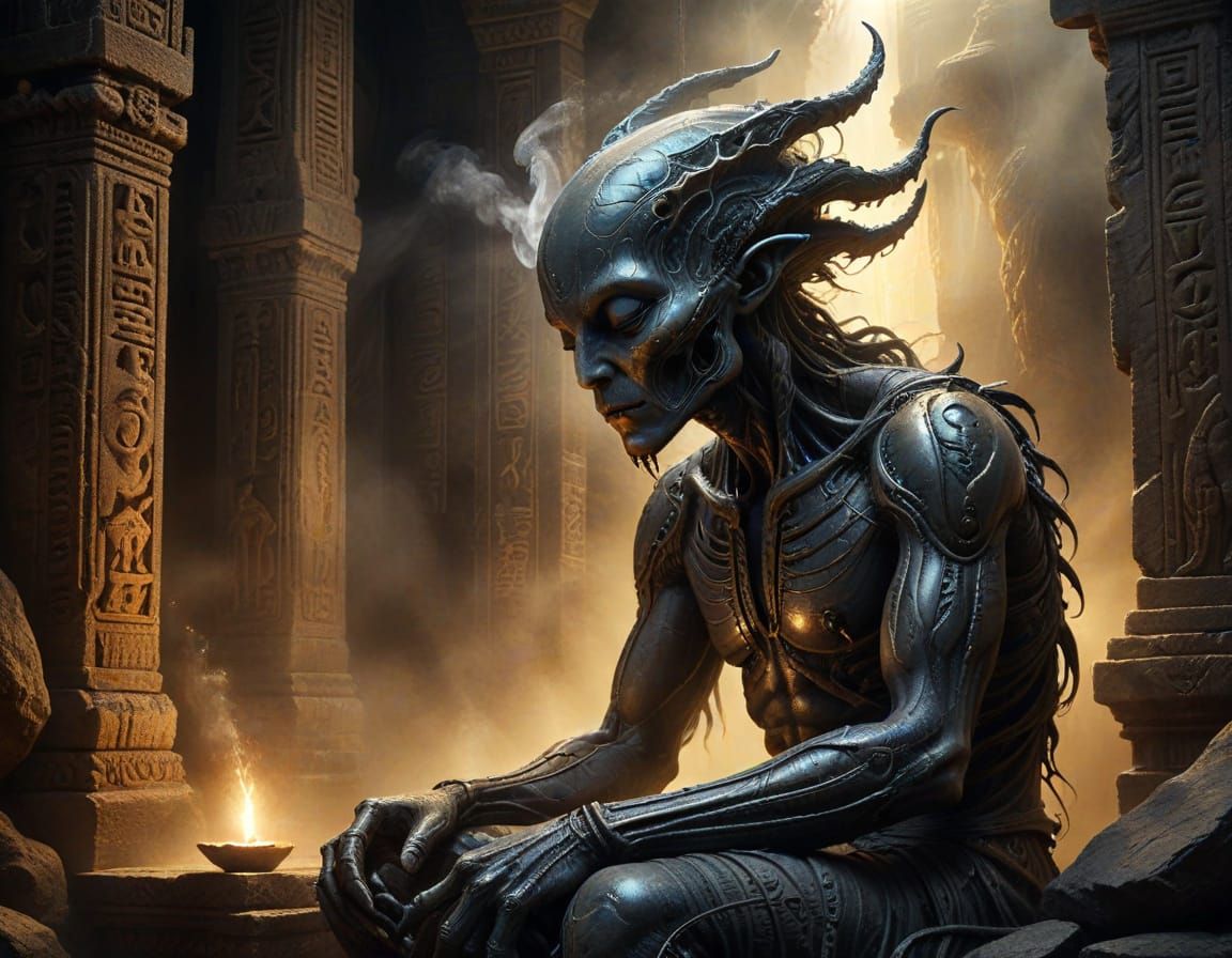 Ancient Temple Revelation in Charcoal