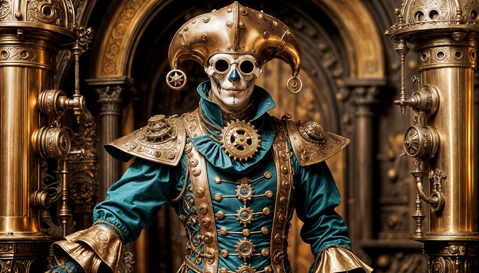 Steampunk Automaton Guard in Opulent Castle Keep