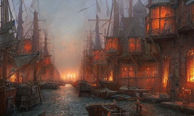 Medieval Fantasy City Docks District Streetscape