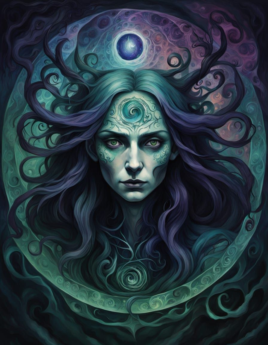 Haunting Gothic Witch Portrait in a Dreamlike Style