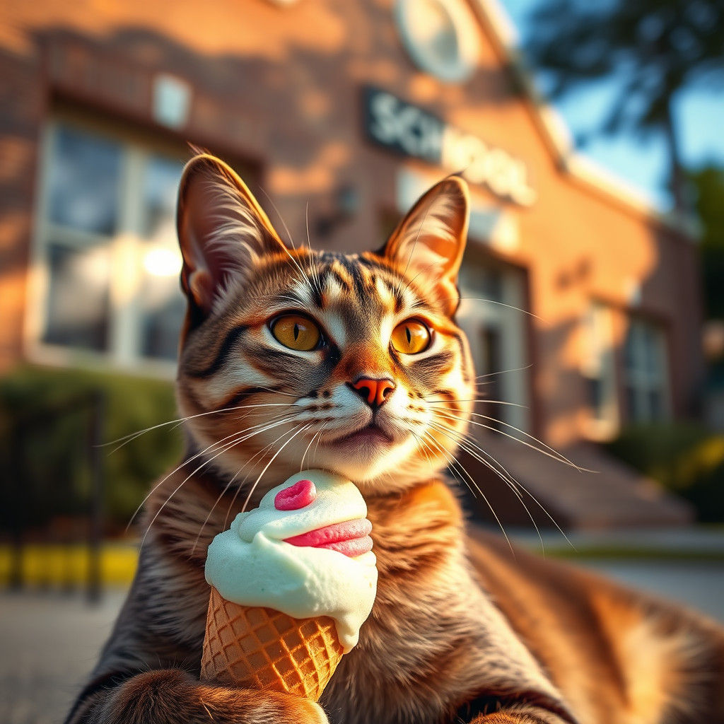 Cat Lounging with Ice Cream in Golden Light