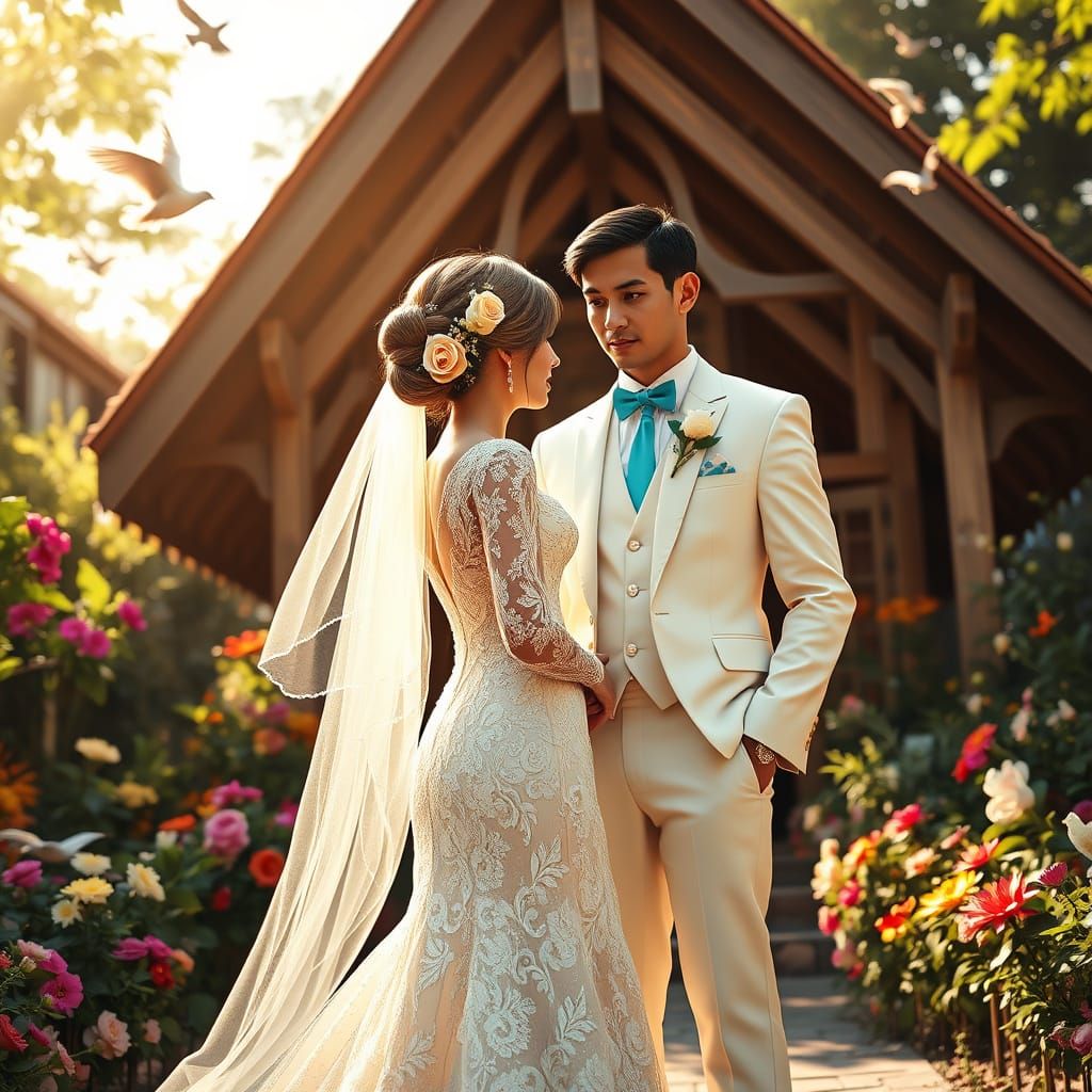 Ethereal Bride in Whimsical Fantasy Wedding Scene