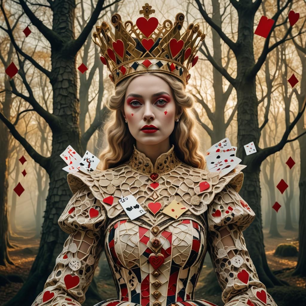 Queen of Hearts in Wonderland: Surreal Portrait