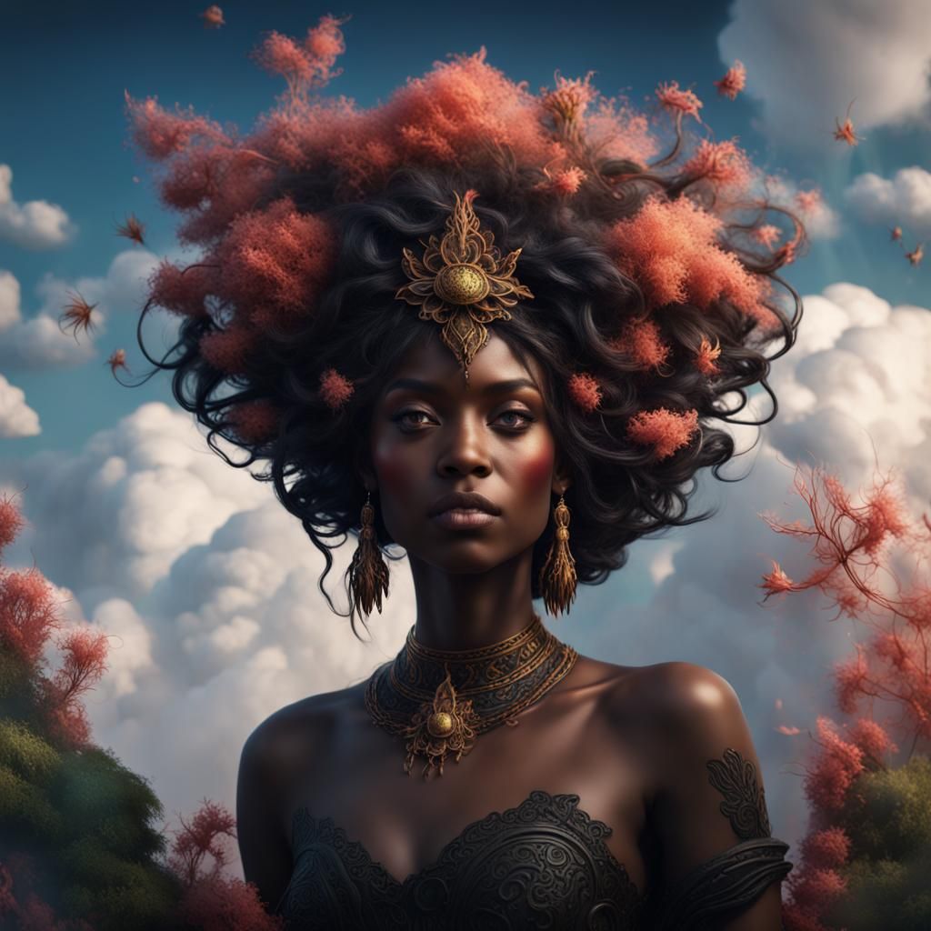 Goddess with Honeysuckle in Hair, Digital Art