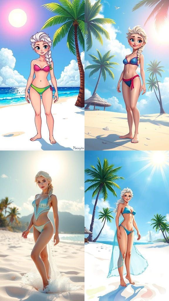 Elsa in a Tiny Two-Piece Swimsuit on a Sunny Beach