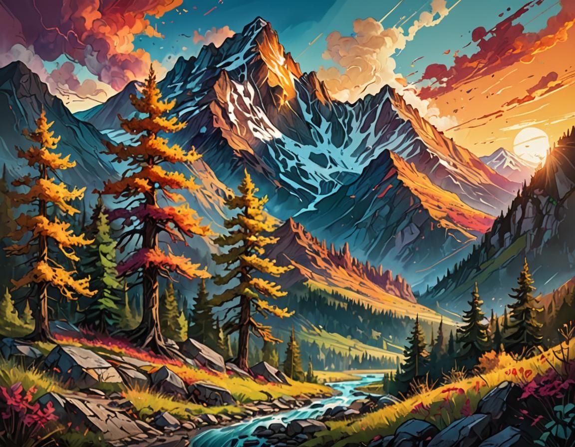 Sketchy Scribbled Landscape with Vibrant Colors