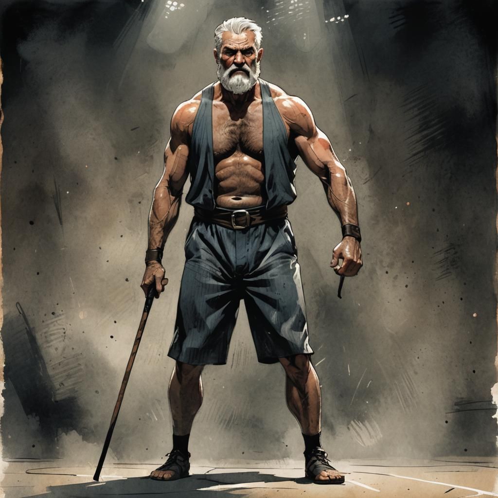 Gritty Comic Book Art of an Old Wrestler