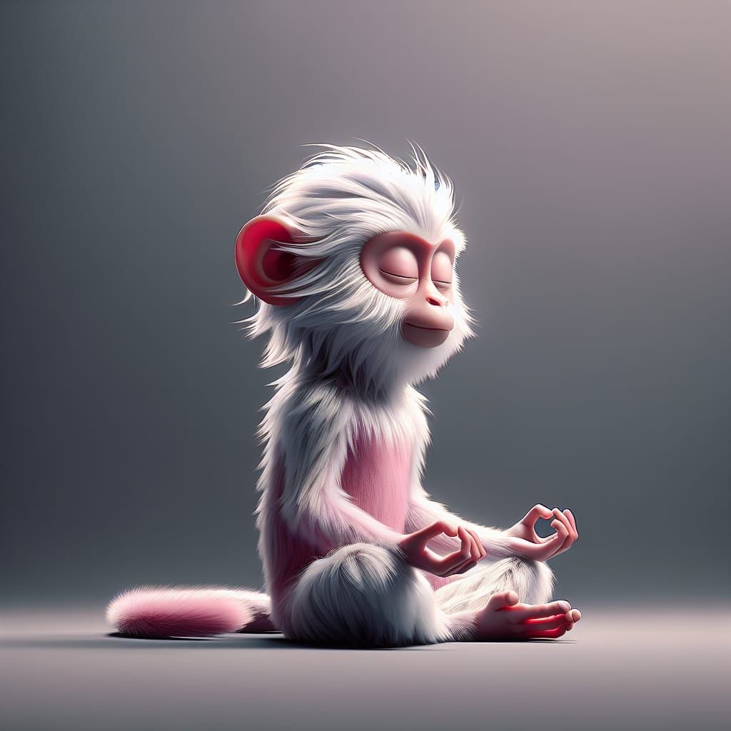 Cute Pink Monkey Meditating: Fantasy Concept Art