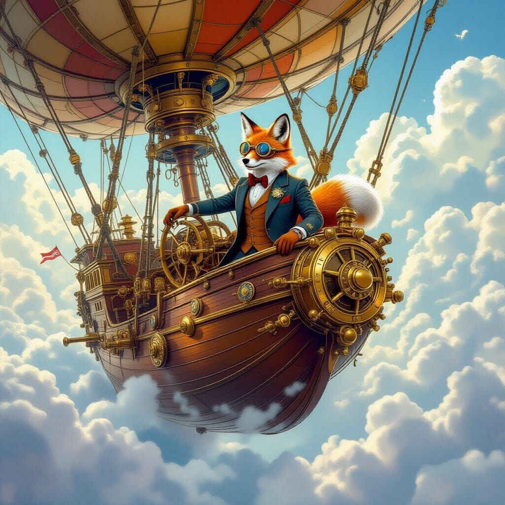 Steampunk Airship Adventure in Art Nouveau Style