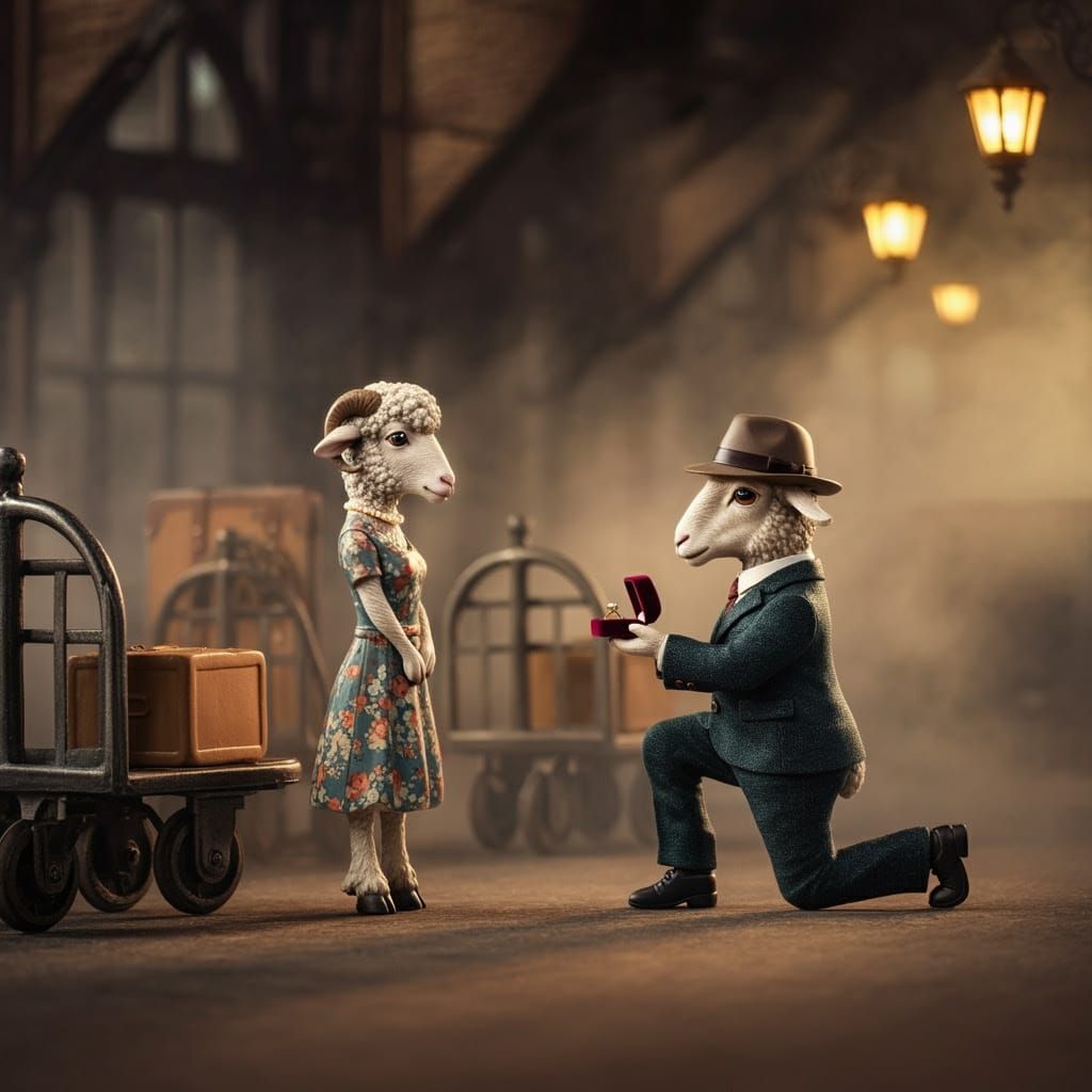Romantic 1940s Railway Station Proposal Scene