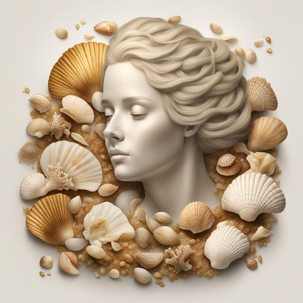 Golden-Haired Mermaid with Shell Crown: Realistic Photo